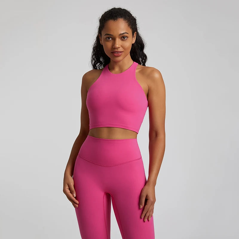 Bravellea High Neck Push-Up Sports Bra - Racerback Shockproof Workout Top