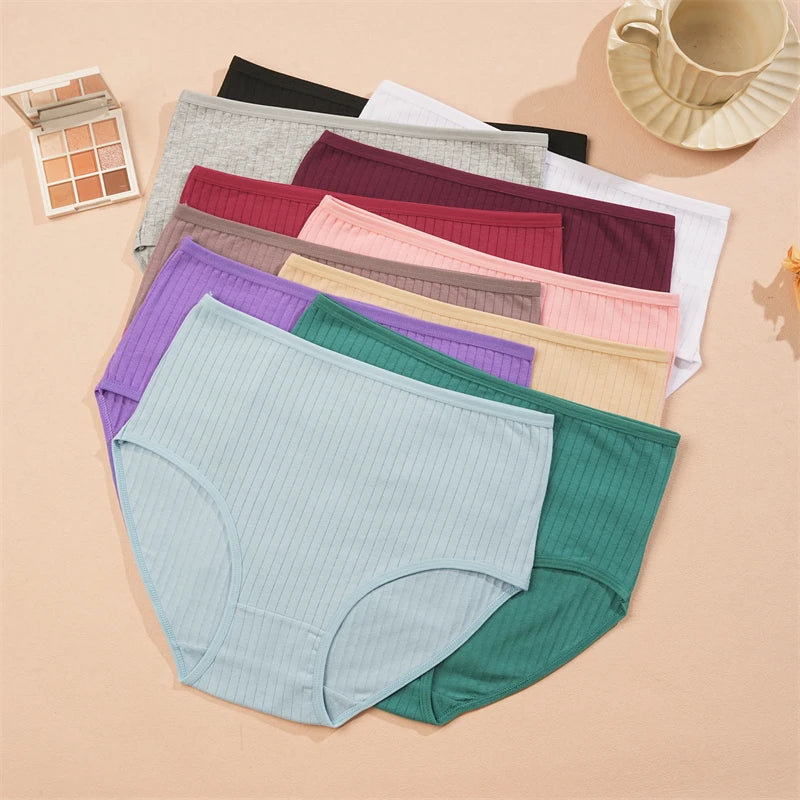 Bravellea Cotton Striped Panties 4-Pack - High Waist Breathable Briefs.