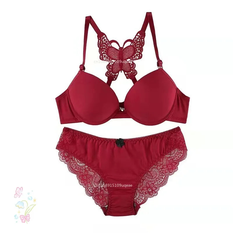 Bravellea Front Buckle Butterfly Bra Set - Detachable Straps See-Through Lingerie.