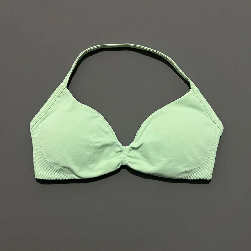 Bravellea Solid Color Impact Strappy Sports Bra - Seamless Yoga Halter Top