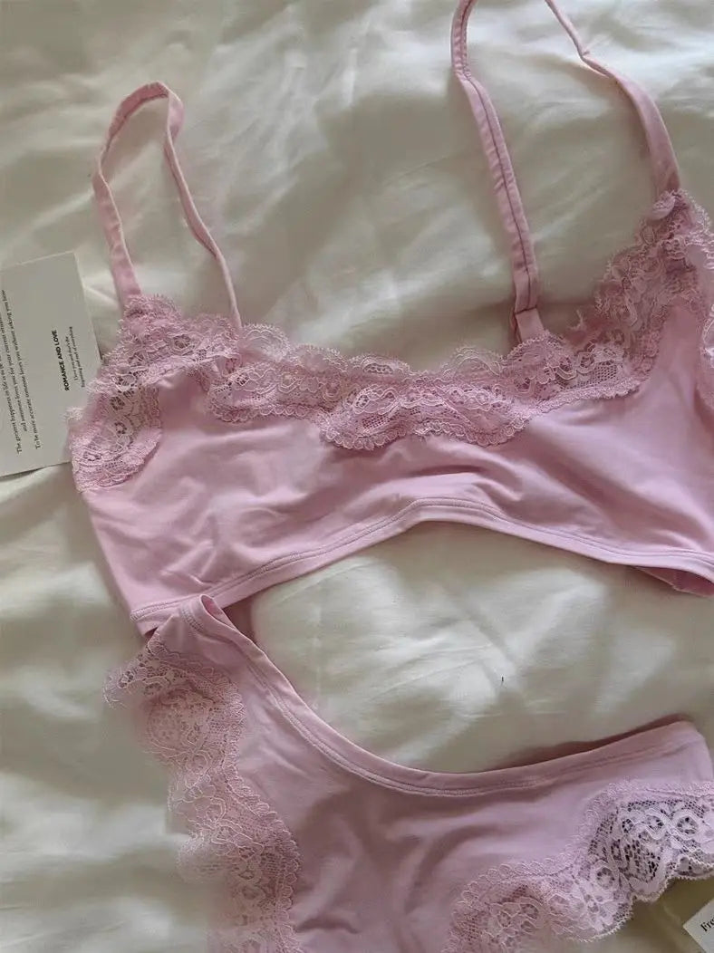 Bravellea Lace Bra & Panty Set - Adjustable Seamless Low Waist Lingerie.