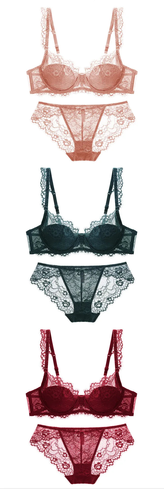Bravellea Sexy Lace Lingerie Set - Elegant Thin See-Through Bra & Panty