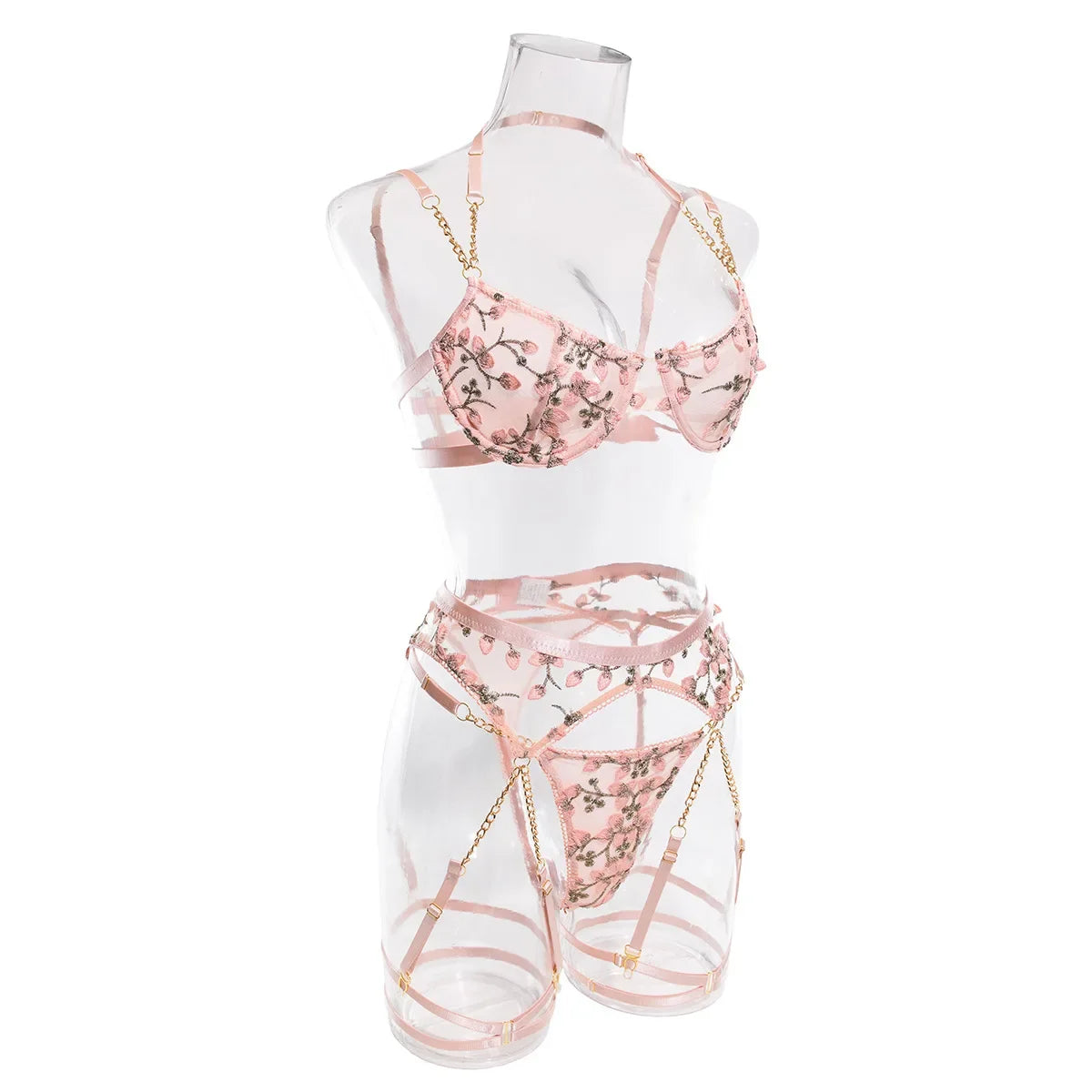 Bravellea Embroidered Flower Perspective Set - Sweet Sexy Chain 3-Piece