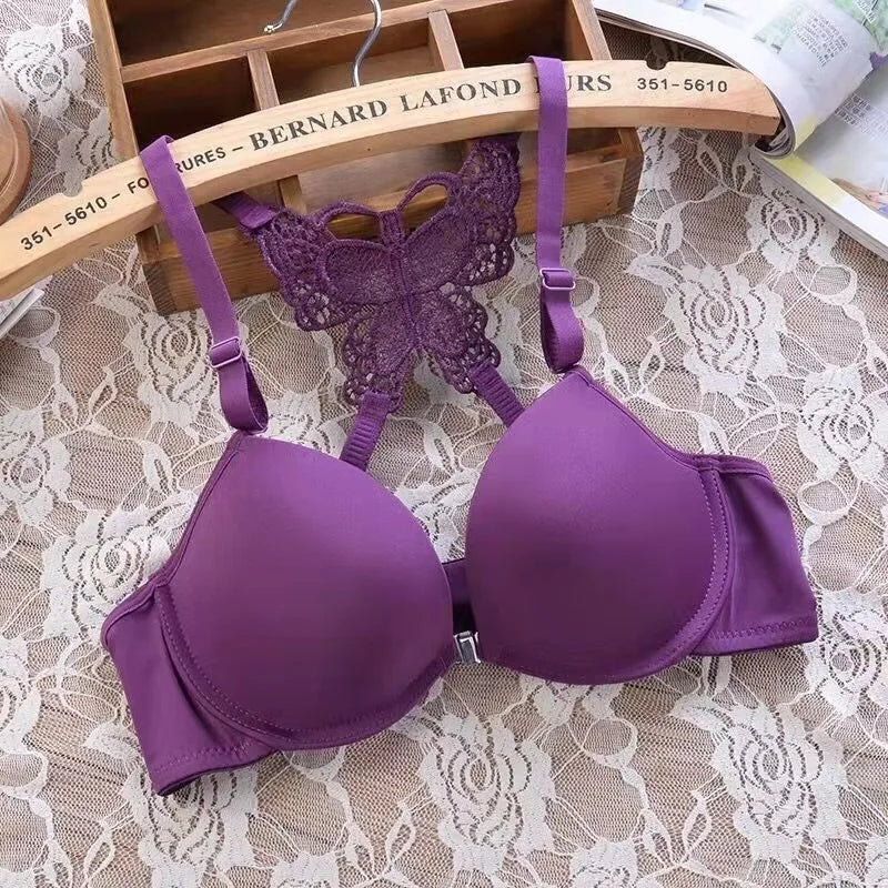 Bravellea Front Buckle Butterfly Bra Set - Detachable Straps See-Through Lingerie