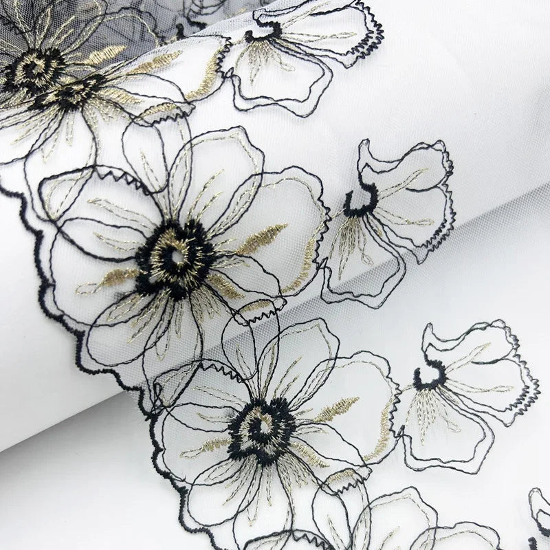 Bravellea Embroidered Tulle Trim 1 Yard - Soft Mesh Lace for Lingerie Crafts