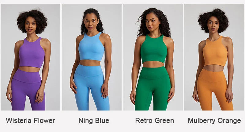 Bravellea High Neck Push-Up Sports Bra - Racerback Shockproof Workout Top