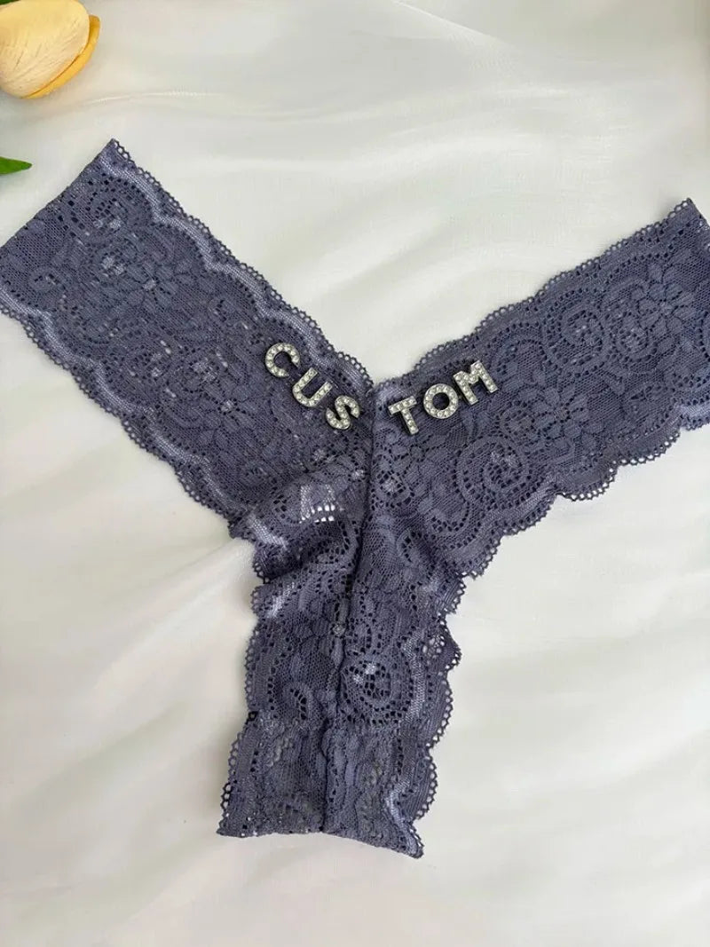 Bravellea Personalized Crystal Name Thong - Custom Text Lace G-String Gift