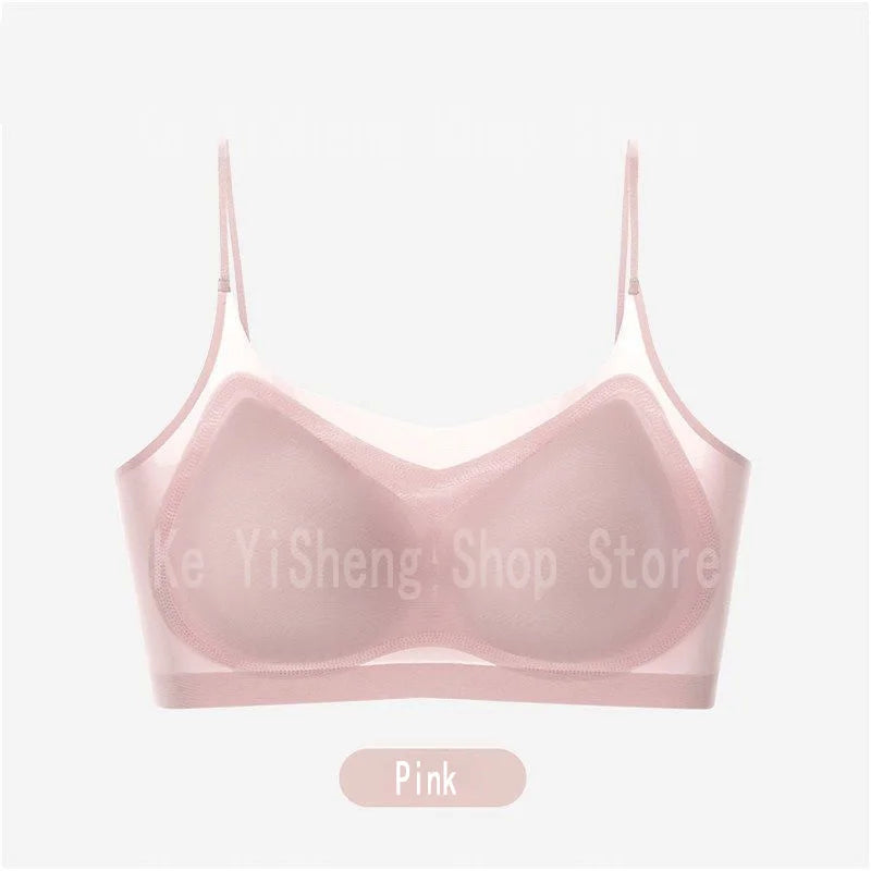 Breathable Ice Silk Bra Lingerie Women's seamless back halter vest wraps bra small breasts sexy and comfortable
