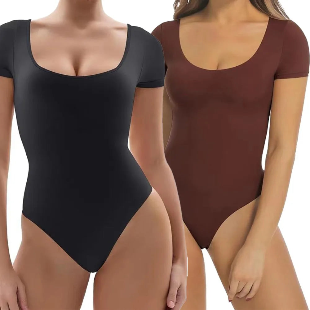 Bravellea Seamless Bodysuit Shapewear - Short Sleeve Thong Slimming Jumpsuit