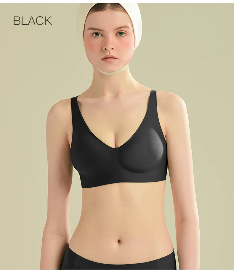 Bravellea Plus Size Seamless Wireless Bra - Plunge Padded Push-Up Bralette