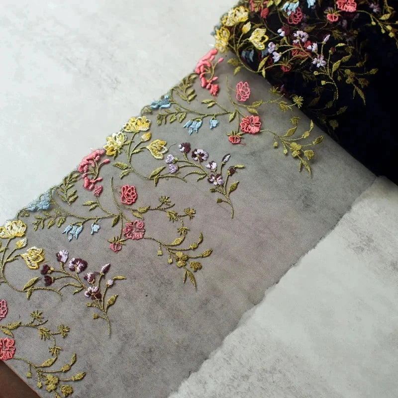 Bravellea Embroidered Tulle Trim 1 Yard - Soft Mesh Lace for Lingerie Crafts