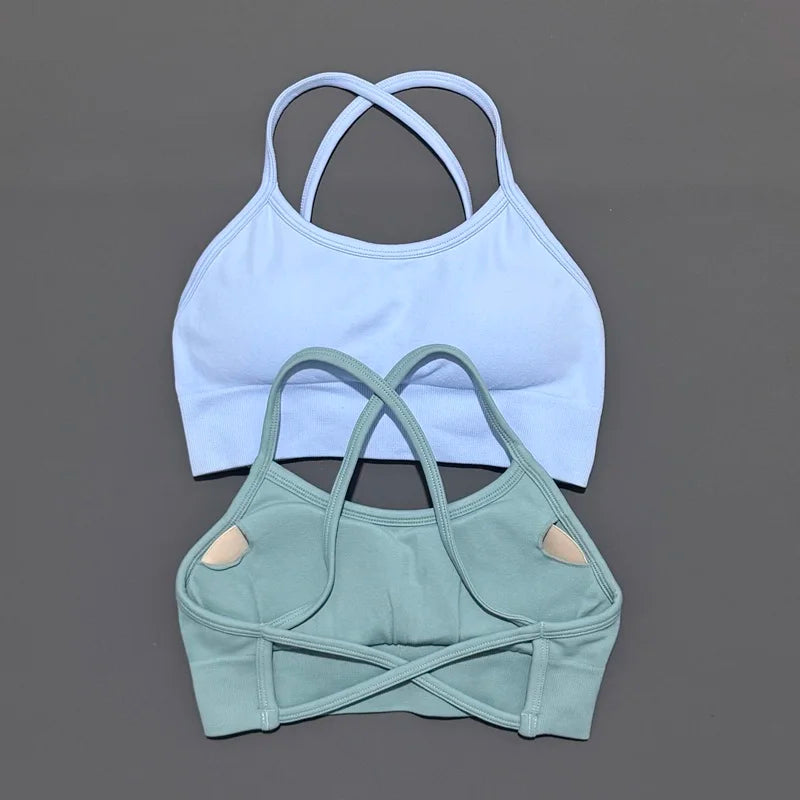 Bravellea Backless Sports Bra - Seamless High Support Back Cross Yoga Top