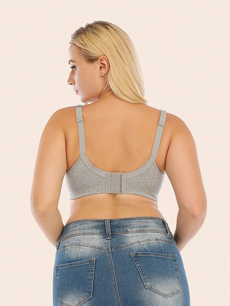 Bravellea Plus Size Cotton Full Cup Bra - Breathable Lace Trim B-F Cup