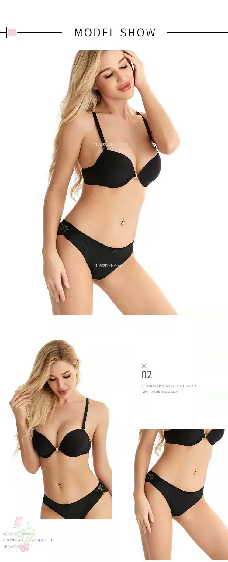 Bravellea Front Buckle Butterfly Bra Set - Detachable Straps See-Through Lingerie.