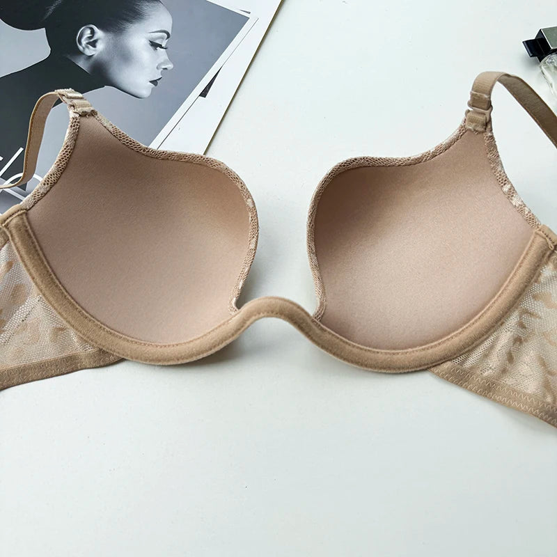 Bravellea Large Size Underwire Bra 95CD - Thin Cup Push-Up Deep U Invisible