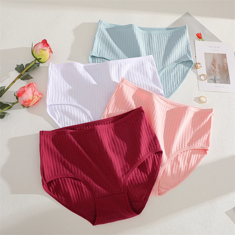 Bravellea Cotton Striped Panties 4-Pack - High Waist Breathable Briefs.