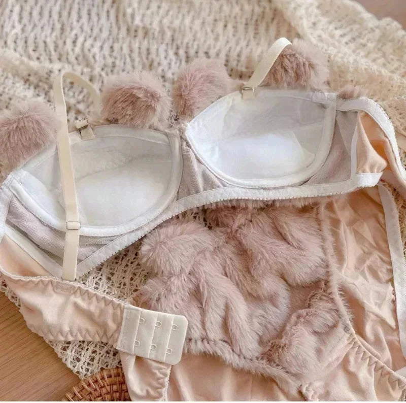 Bravellea Kawaii Bear Bra Set - Japanese Cute Plush Winter Lingerie