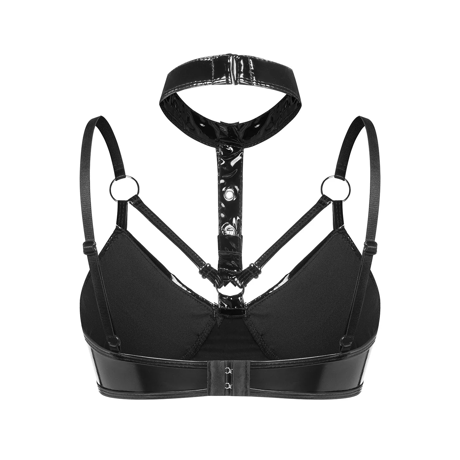 Bravellea Patent Leather Halter Bra - Glossy Strappy Balconette Bustier