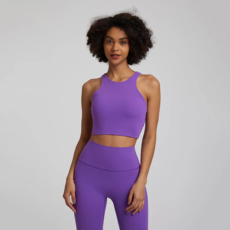 Bravellea High Neck Push-Up Sports Bra - Racerback Shockproof Workout Top