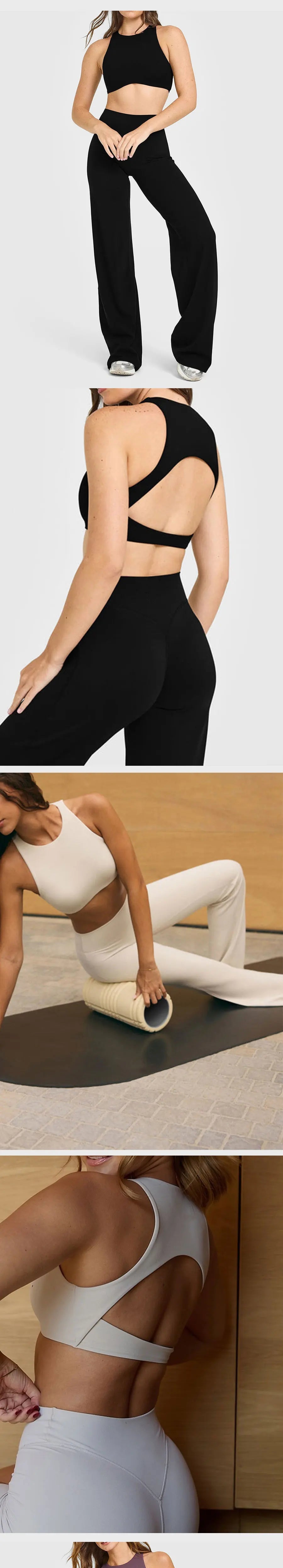 Bravellea High Neck Sports Bra & Leggings Set - Gym Top with Built-In Cups