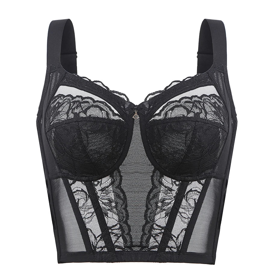 Bravellea Lace Wireless Long Bra - Adjustable Full Cup Body Shaping M-XXL