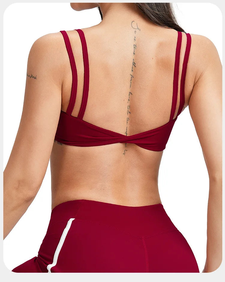 Bravellea Sexy Double Shoulder Strap Yoga Vest - Chest Cushion Sports Bra