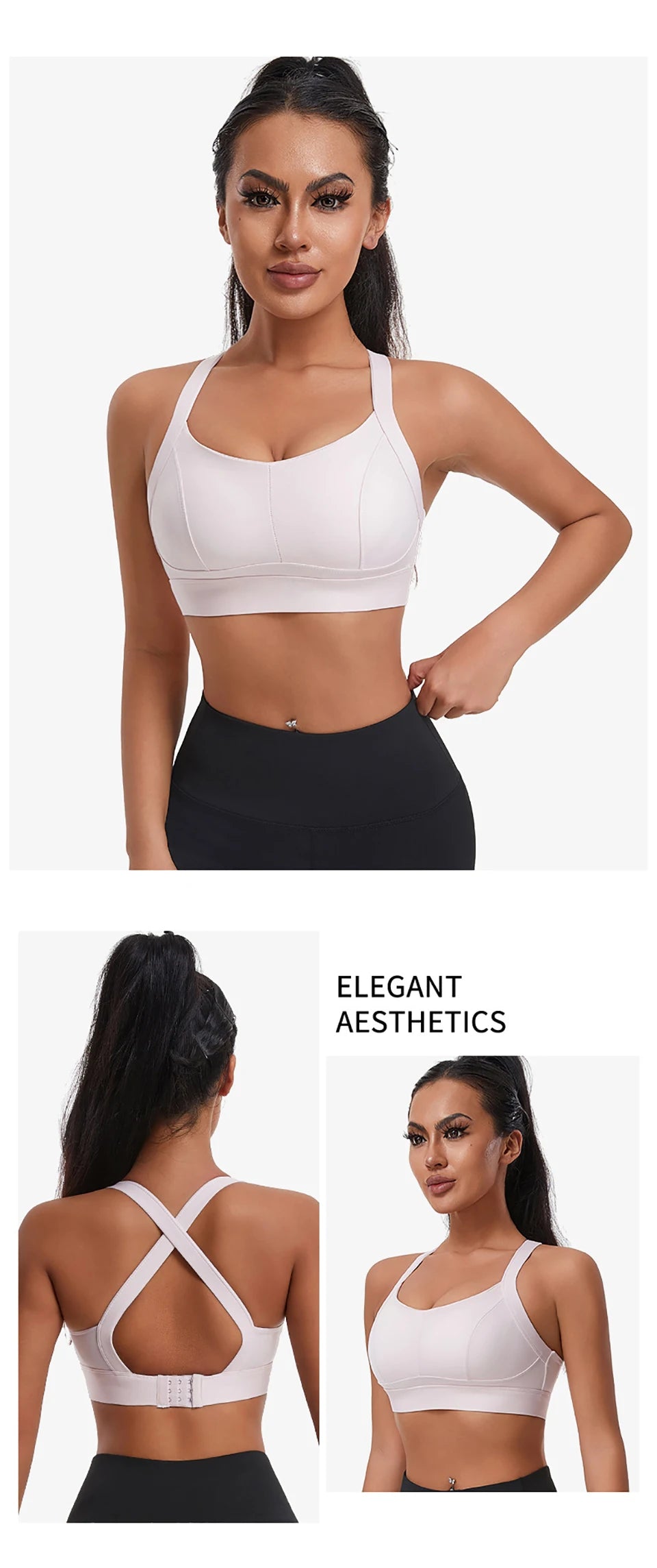Bravellea High Impact Sports Bra - Criss Cross Back Shockproof Workout Top