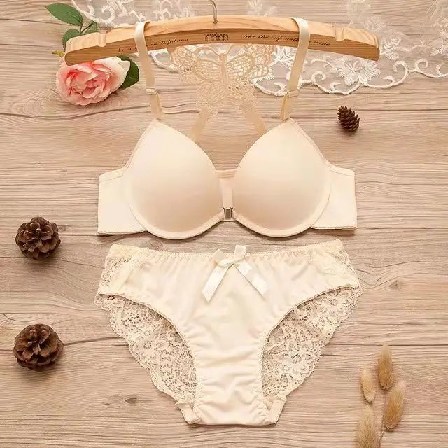 Bravellea Front Buckle Butterfly Bra Set - Detachable Straps See-Through Lingerie