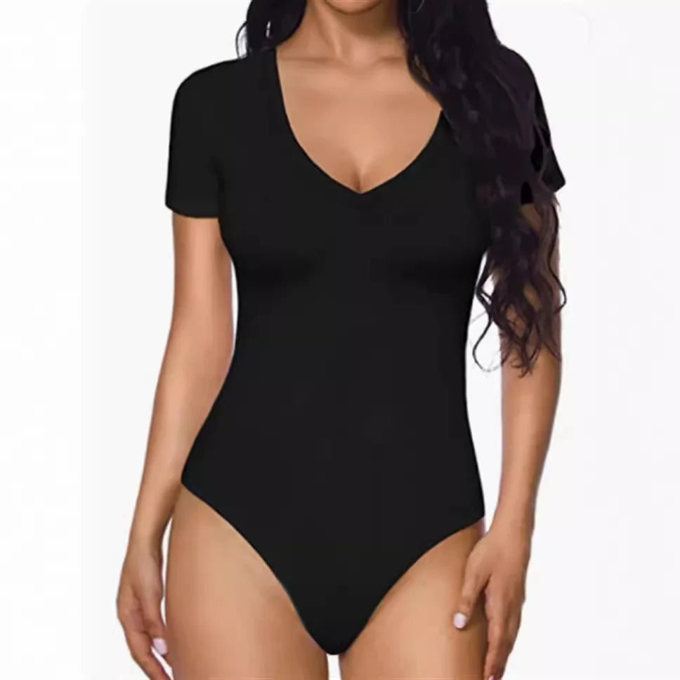 Bravellea Sexy Slim Bodysuit - Short Sleeve V-Neck Bodycon Shaper